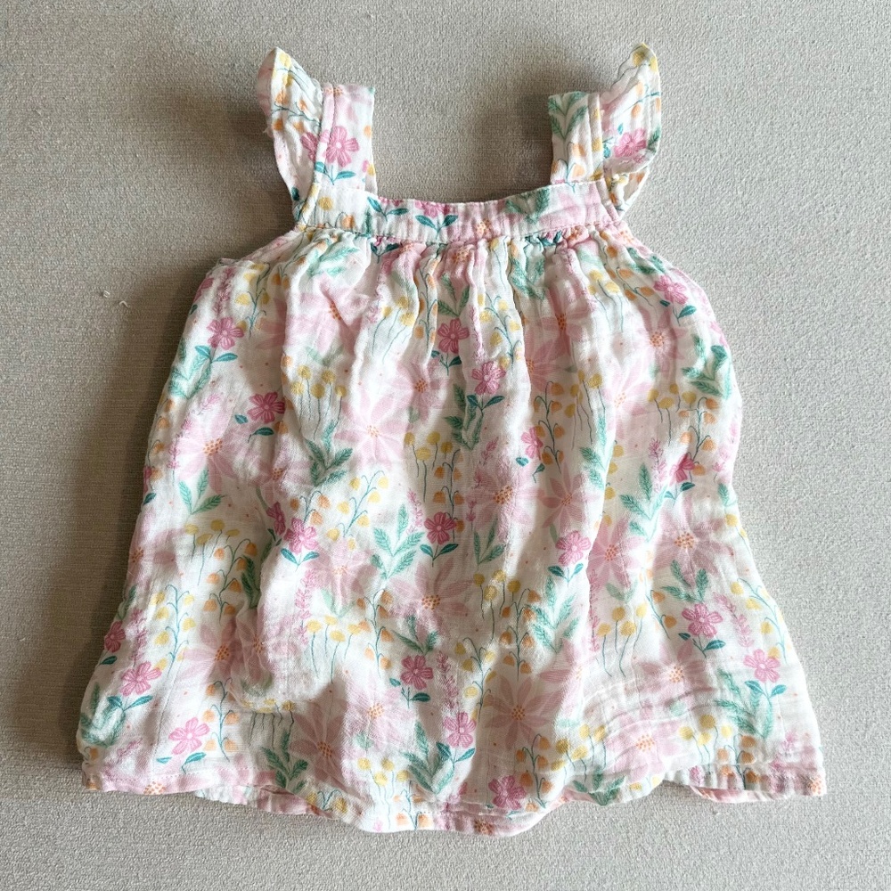 Angel Dear 100% organic cotton, muslin floral dress.